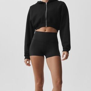 ALO Yoga Cropped Black Zip-Front Hoodie